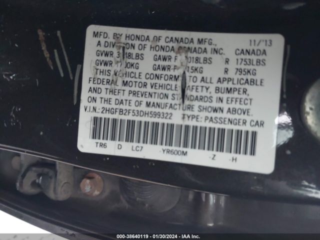 Photo 8 VIN: 2HGFB2F53DH599322 - HONDA CIVIC 