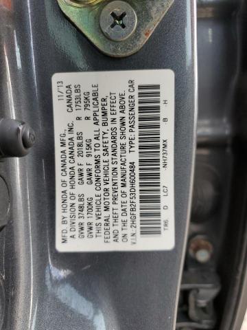 Photo 12 VIN: 2HGFB2F53DH600484 - HONDA CIVIC LX 