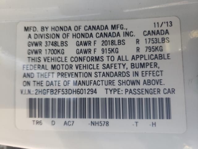 Photo 9 VIN: 2HGFB2F53DH601294 - HONDA CIVIC LX 