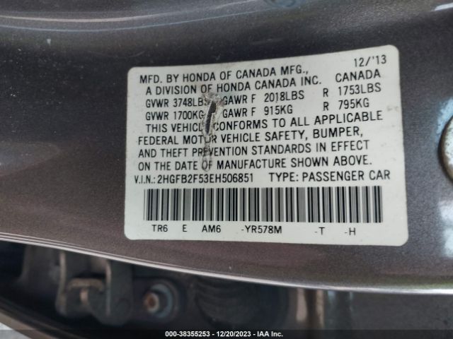 Photo 8 VIN: 2HGFB2F53EH506851 - HONDA CIVIC 