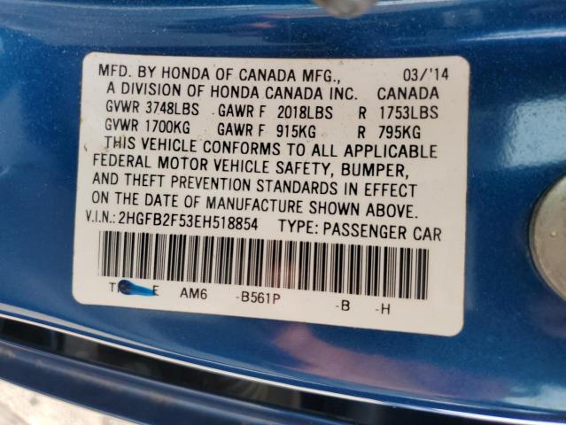 Photo 11 VIN: 2HGFB2F53EH518854 - HONDA CIVIC LX 