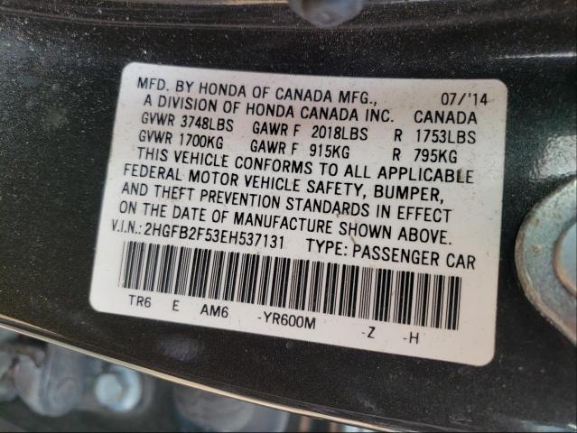 Photo 9 VIN: 2HGFB2F53EH537131 - HONDA CIVIC LX 