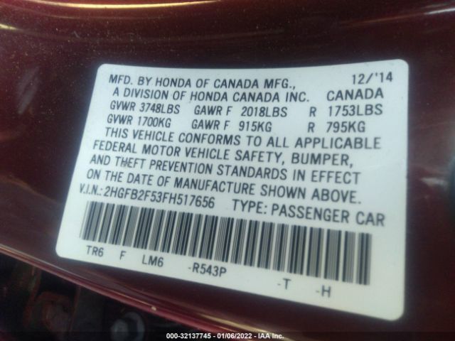 Photo 8 VIN: 2HGFB2F53FH517656 - HONDA CIVIC SEDAN 