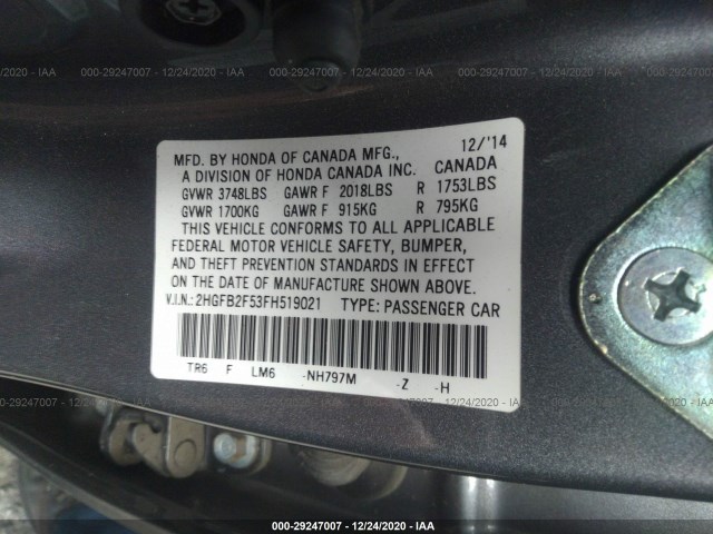 Photo 8 VIN: 2HGFB2F53FH519021 - HONDA CIVIC SEDAN 