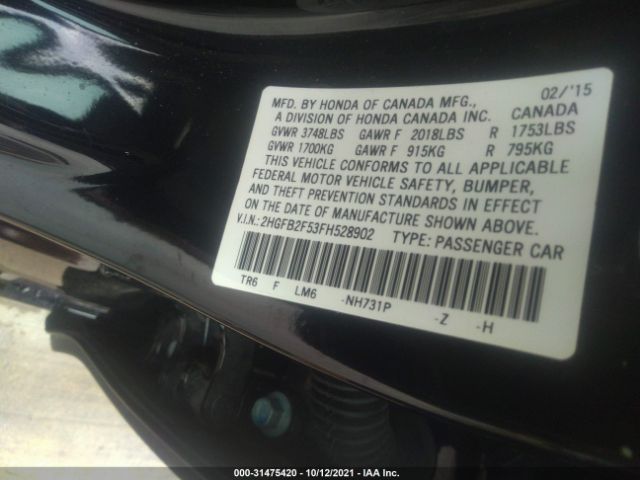 Photo 8 VIN: 2HGFB2F53FH528902 - HONDA CIVIC SEDAN 