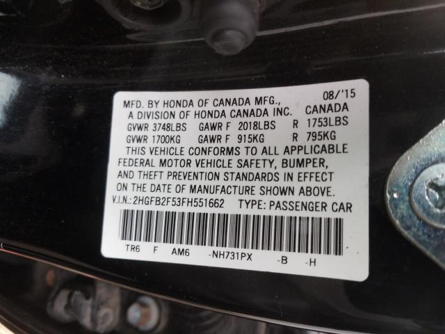 Photo 9 VIN: 2HGFB2F53FH551662 - HONDA CIVIC LX 