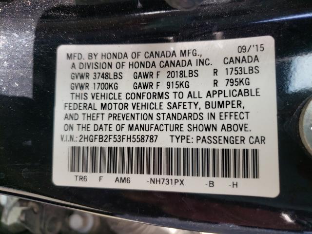 Photo 9 VIN: 2HGFB2F53FH558787 - HONDA CIVIC LX 