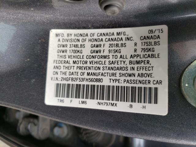 Photo 9 VIN: 2HGFB2F53FH560880 - HONDA CIVIC LX 