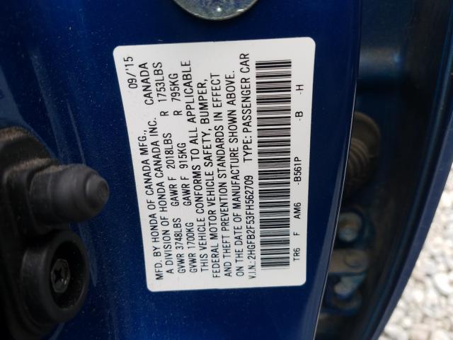 Photo 9 VIN: 2HGFB2F53FH562709 - HONDA CIVIC LX 