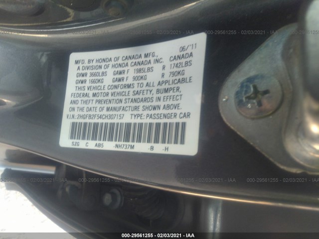 Photo 8 VIN: 2HGFB2F54CH307157 - HONDA CIVIC SDN 