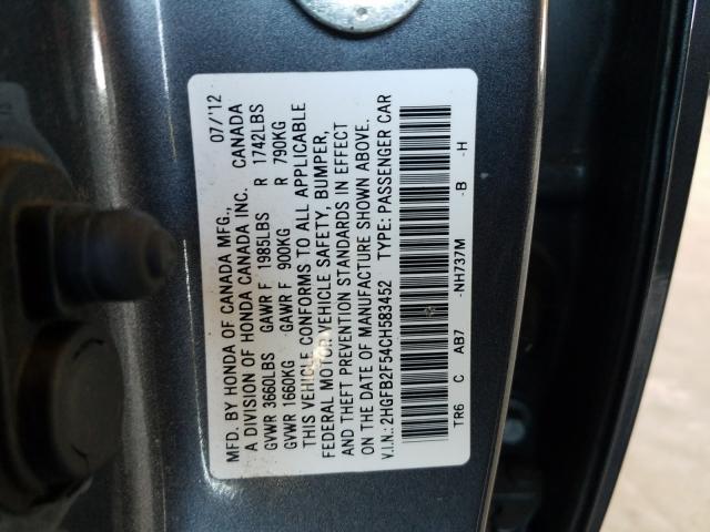 Photo 9 VIN: 2HGFB2F54CH583452 - HONDA CIVIC LX 