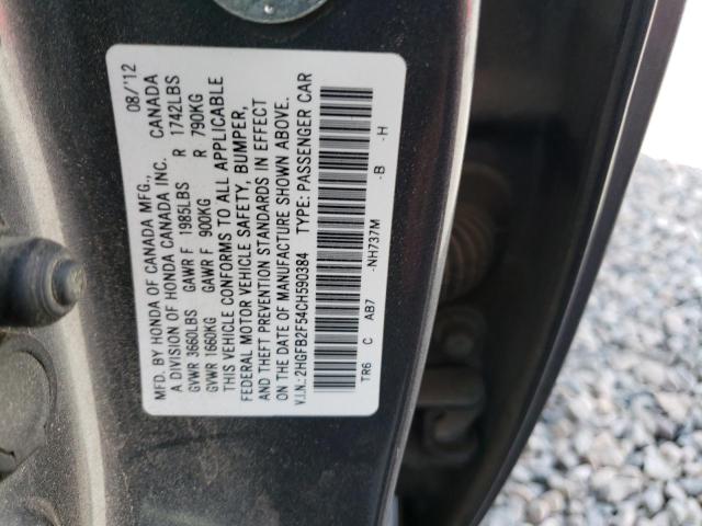 Photo 9 VIN: 2HGFB2F54CH590384 - HONDA CIVIC LX 