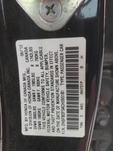 Photo 9 VIN: 2HGFB2F54CH595181 - HONDA CIVIC LX 