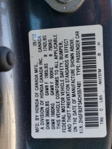 Photo 11 VIN: 2HGFB2F54CH597481 - HONDA CIVIC 