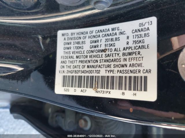 Photo 8 VIN: 2HGFB2F54DH301702 - HONDA CIVIC 