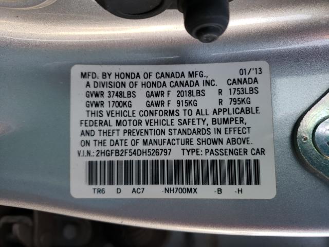 Photo 9 VIN: 2HGFB2F54DH526797 - HONDA CIVIC LX 