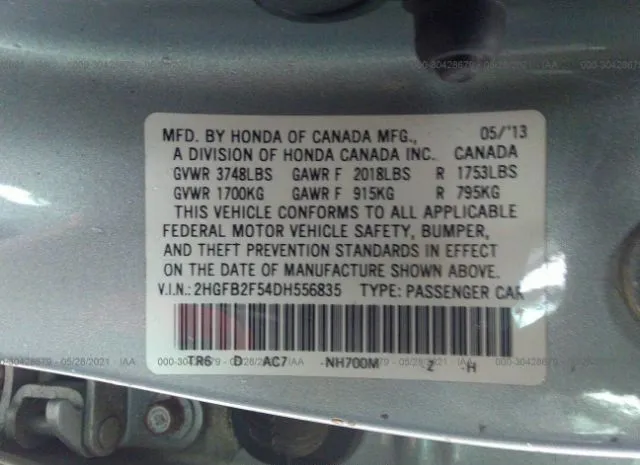 Photo 8 VIN: 2HGFB2F54DH556835 - HONDA CIVIC SDN 