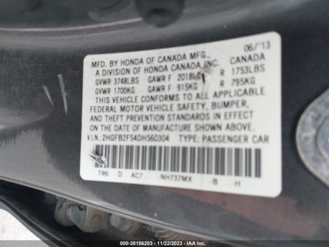 Photo 8 VIN: 2HGFB2F54DH560304 - HONDA CIVIC 