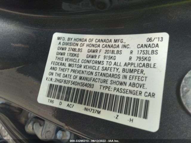 Photo 8 VIN: 2HGFB2F54DH564093 - HONDA CIVIC SDN 