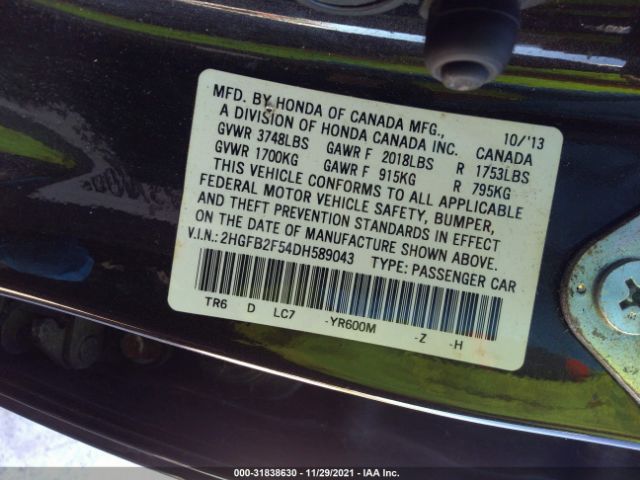 Photo 8 VIN: 2HGFB2F54DH589043 - HONDA CIVIC SDN 