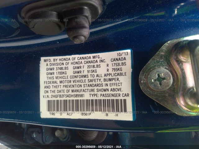 Photo 8 VIN: 2HGFB2F54DH589981 - HONDA CIVIC SDN 