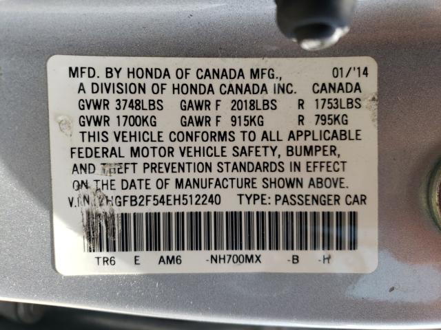 Photo 9 VIN: 2HGFB2F54EH512240 - HONDA CIVIC LX 