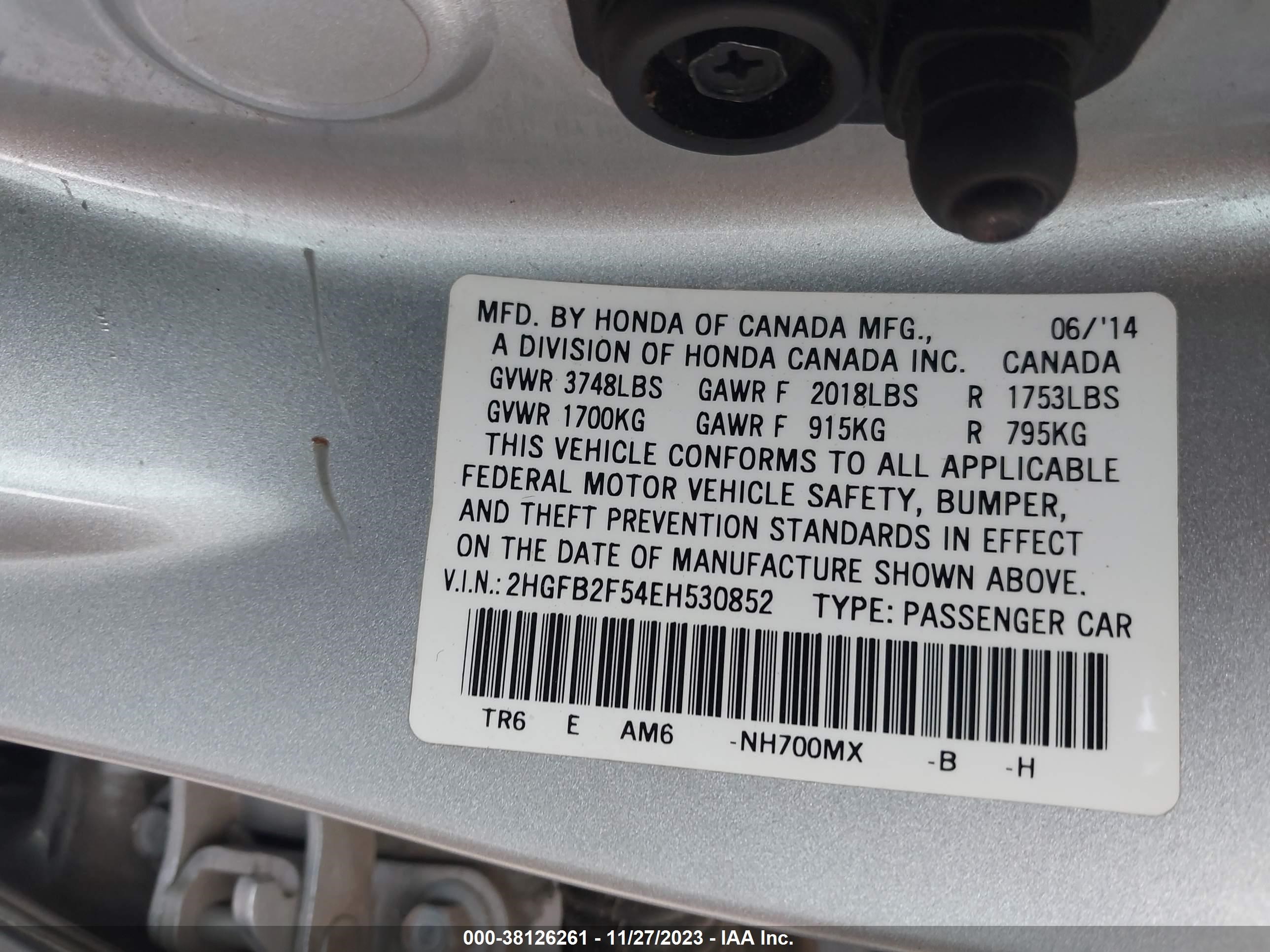 Photo 8 VIN: 2HGFB2F54EH530852 - HONDA CIVIC 