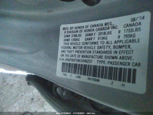 Photo 8 VIN: 2HGFB2F54EH546257 - HONDA CIVIC SEDAN 