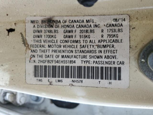 Photo 11 VIN: 2HGFB2F54EH551894 - HONDA CIVIC LX 