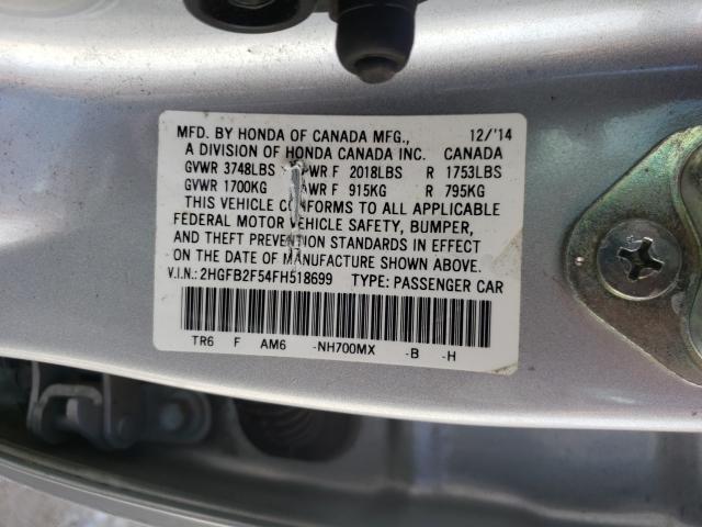 Photo 9 VIN: 2HGFB2F54FH518699 - HONDA CIVIC LX 