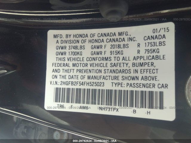 Photo 8 VIN: 2HGFB2F54FH525023 - HONDA CIVIC SEDAN 