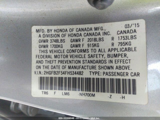 Photo 8 VIN: 2HGFB2F54FH534482 - HONDA CIVIC SEDAN 