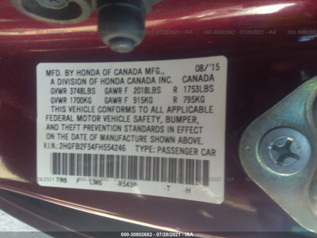 Photo 8 VIN: 2HGFB2F54FH554246 - HONDA CIVIC SEDAN 