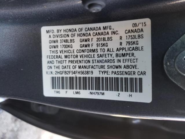 Photo 9 VIN: 2HGFB2F54FH563819 - HONDA CIVIC LX 