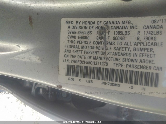 Photo 8 VIN: 2HGFB2F55CH311279 - HONDA CIVIC SDN 