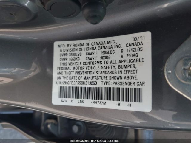 Photo 8 VIN: 2HGFB2F55CH313260 - HONDA CIVIC 