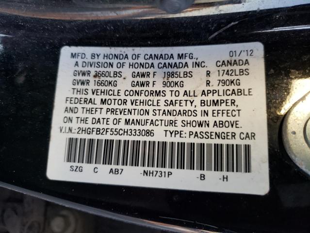 Photo 9 VIN: 2HGFB2F55CH333086 - HONDA CIVIC LX 