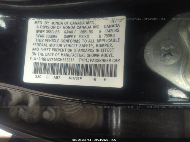 Photo 8 VIN: 2HGFB2F55CH333217 - HONDA CIVIC SDN 