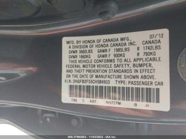 Photo 8 VIN: 2HGFB2F55CH584903 - HONDA CIVIC 