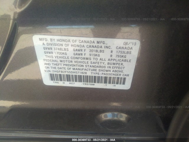 Photo 8 VIN: 2HGFB2F55DH571828 - HONDA CIVIC SDN 