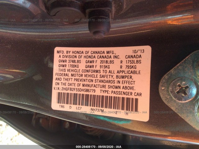 Photo 8 VIN: 2HGFB2F55DH586779 - HONDA CIVIC SDN 