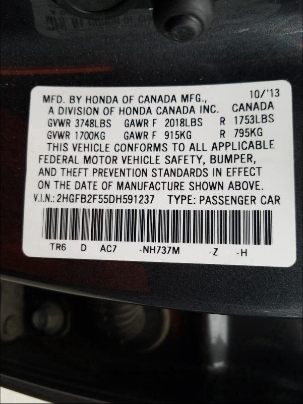 Photo 9 VIN: 2HGFB2F55DH591237 - HONDA CIVIC LX 