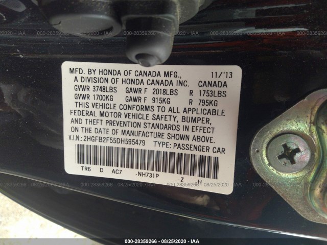 Photo 8 VIN: 2HGFB2F55DH595479 - HONDA CIVIC SDN 