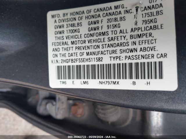 Photo 8 VIN: 2HGFB2F55EH511582 - HONDA CIVIC 