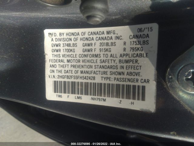 Photo 8 VIN: 2HGFB2F55FH542428 - HONDA CIVIC SEDAN 