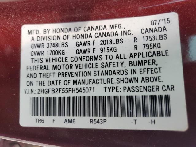 Photo 12 VIN: 2HGFB2F55FH545071 - HONDA CIVIC 