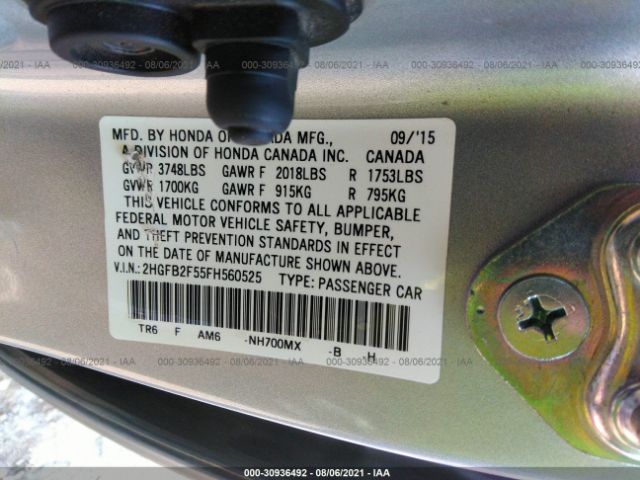 Photo 8 VIN: 2HGFB2F55FH560525 - HONDA CIVIC SEDAN 