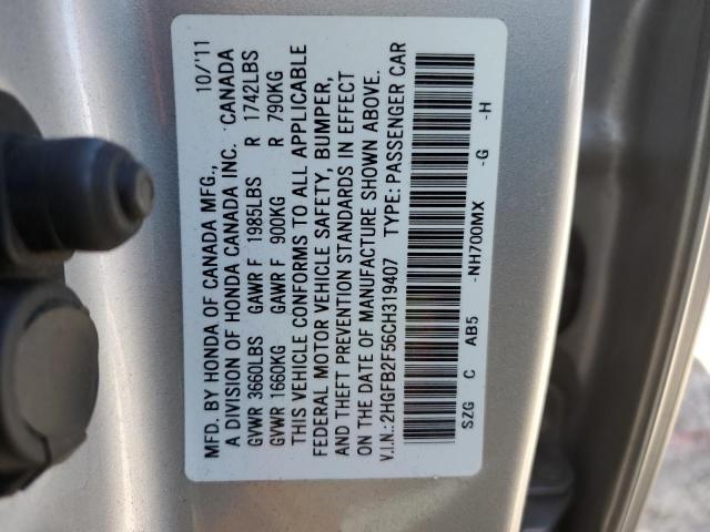 Photo 12 VIN: 2HGFB2F56CH319407 - HONDA CIVIC 