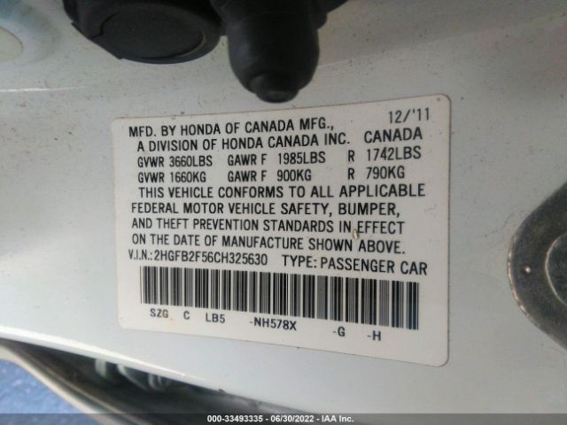 Photo 8 VIN: 2HGFB2F56CH325630 - HONDA CIVIC SDN 