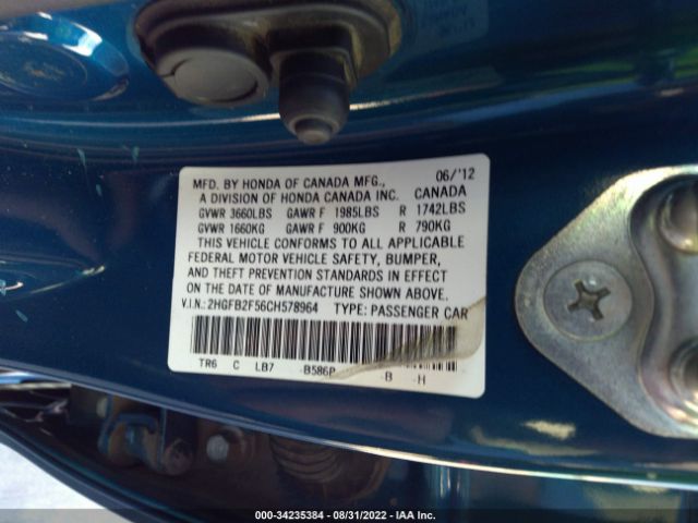 Photo 8 VIN: 2HGFB2F56CH578964 - HONDA CIVIC SDN 